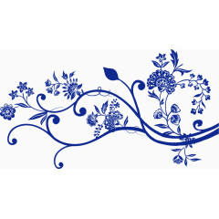 矢量手绘蓝色花枝