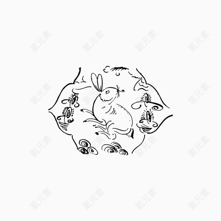 经典玉兔民族传统装饰图案纹路画素材