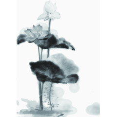 灰色水墨画荷花池毛笔字