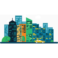 矢量彩色建筑汽车