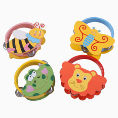 木制铃鼓幼儿玩具动物手摇花铃鼓