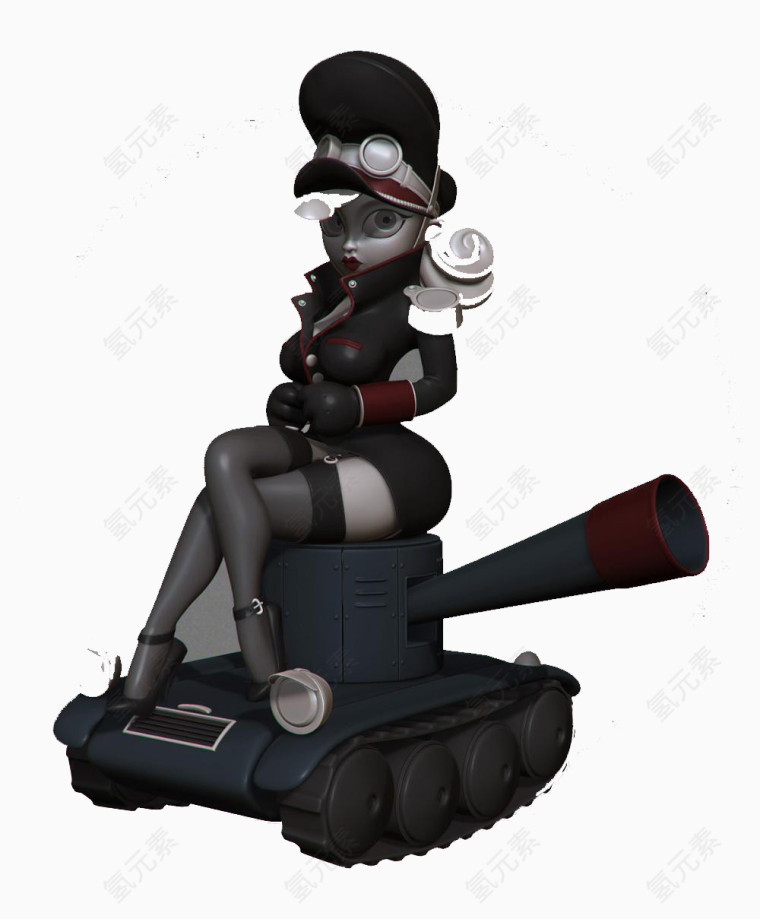 黑色3d军人美女