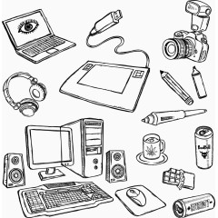 手绘电脑相机多媒体机器