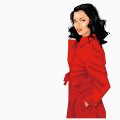 红色风衣卷发美女