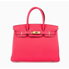 Hermes爱马仕Birkin铂金包30牡丹红色金扣牛皮女士手提包