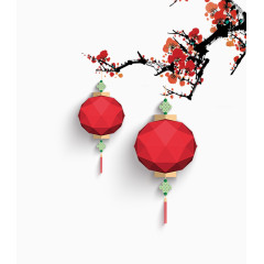 红梅和灯笼素材图