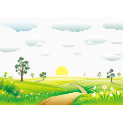 矢量彩色旭日东升草原风景