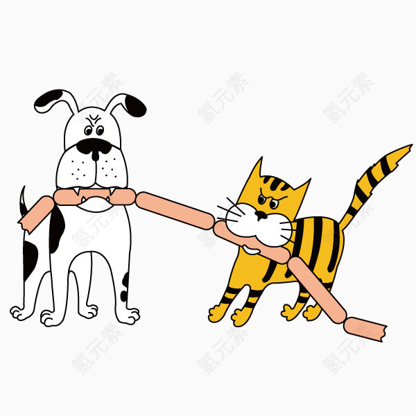 猫和狗狗抢吃的