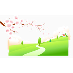 矢量春天草地与小路背景素材