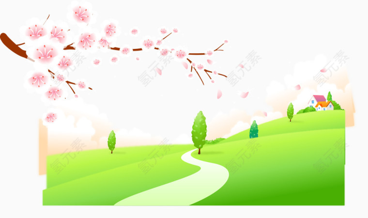 矢量春天草地与小路背景素材