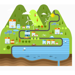 矢量卡通绿色环保城市