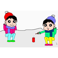 两个小孩放鞭炮