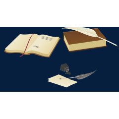 矢量手绘书本和羽毛笔