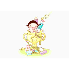 小女孩在奖杯里