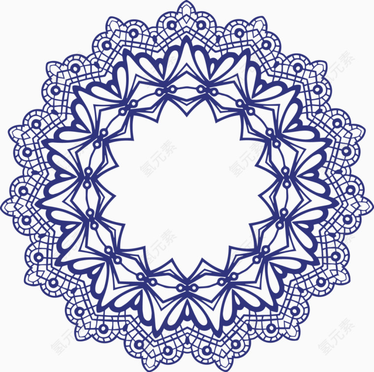 矢量蕾丝花纹花边圆形框
