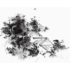 水墨画房屋七夕情人节