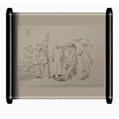 清明节祭祀古画素材免抠