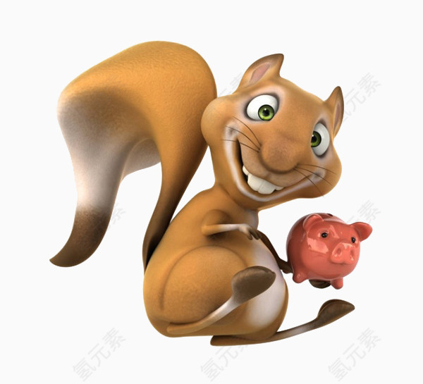抱着存钱罐的松鼠