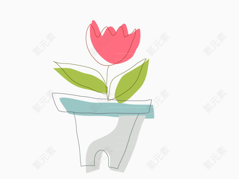 红花花盆卡通矢量素材