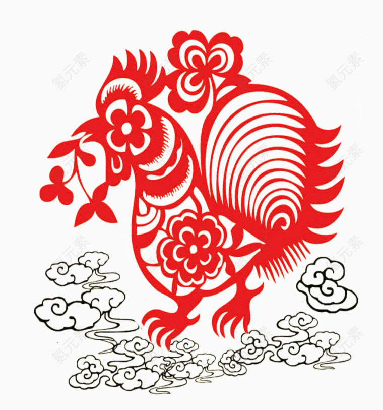红色鸡年图案剪纸