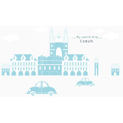 卡通浅蓝捷克风景背景矢量图