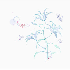 手绘淡雅蓝色百合