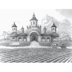 葡萄酒庄园素描手绘图案