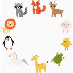 卡通动物组成的圆环矢量素材