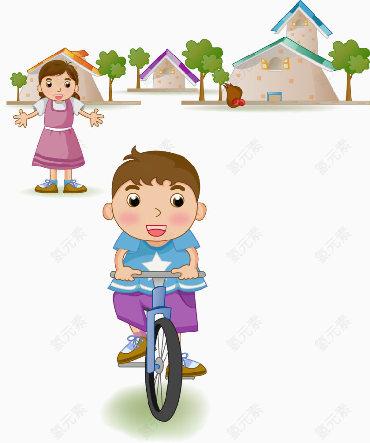 矢量图妈妈教小男孩骑车