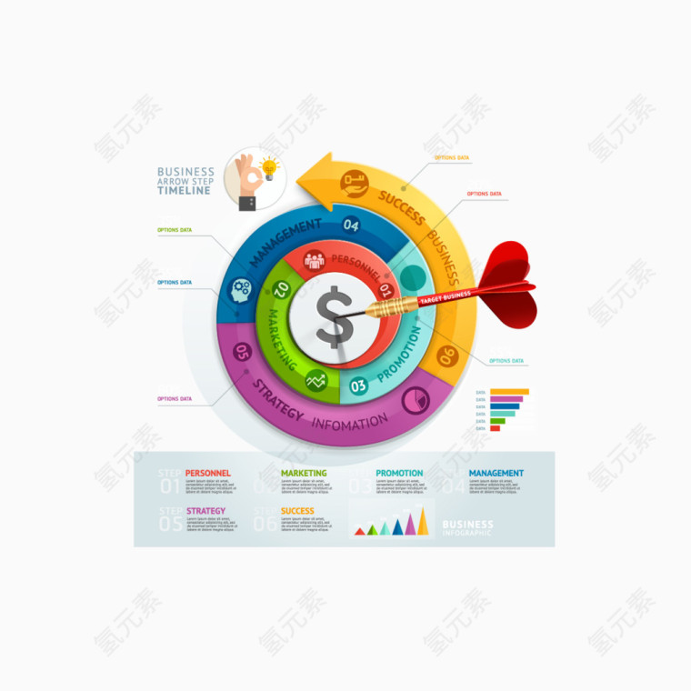 矢量旋转箭头飞镖信息图