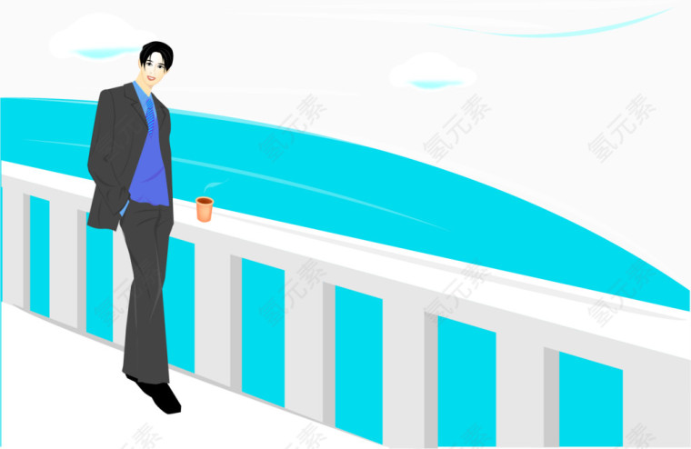 矢量手绘海边男子