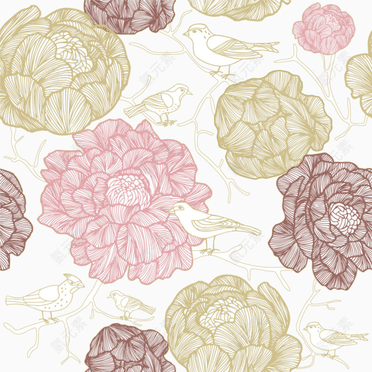 矢量手绘线条花铺底