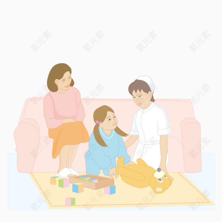 陪女孩玩耍的女护士