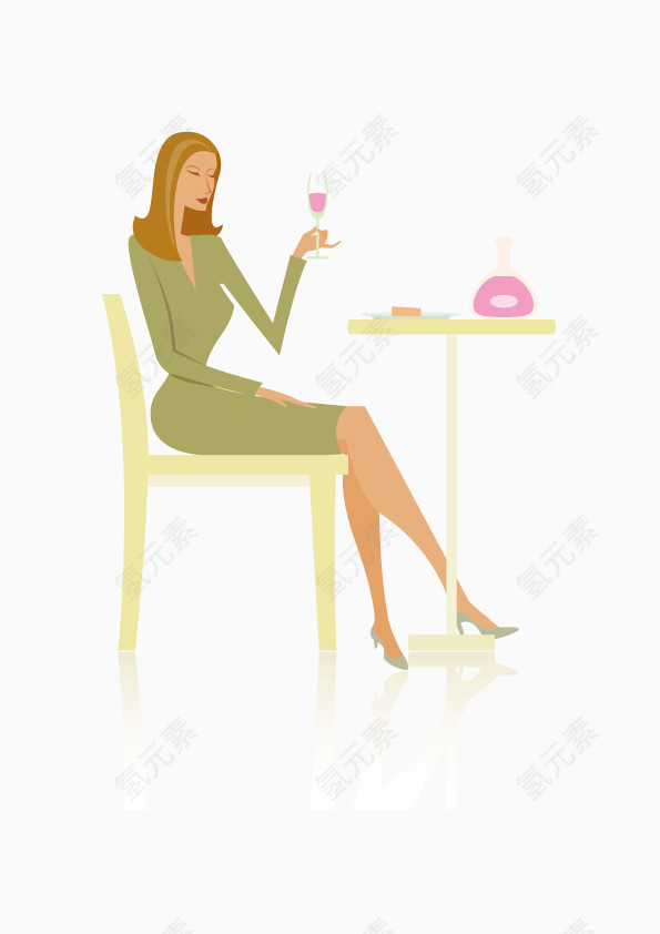 矢量元素喝红酒的女子