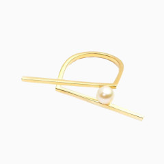 18K镀金几何珍珠开口戒