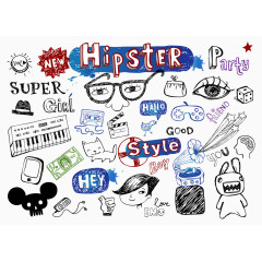 可爱欧美小涂鸦插画矢量