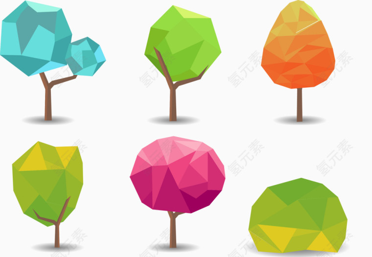 简约多彩立体小树矢量素材