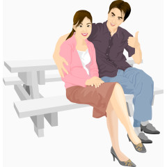 矢量手绘长椅上的情侣