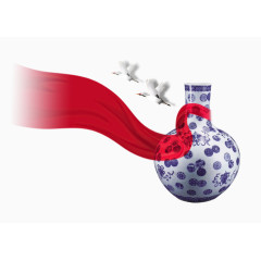 丝带缠绕的青花瓷