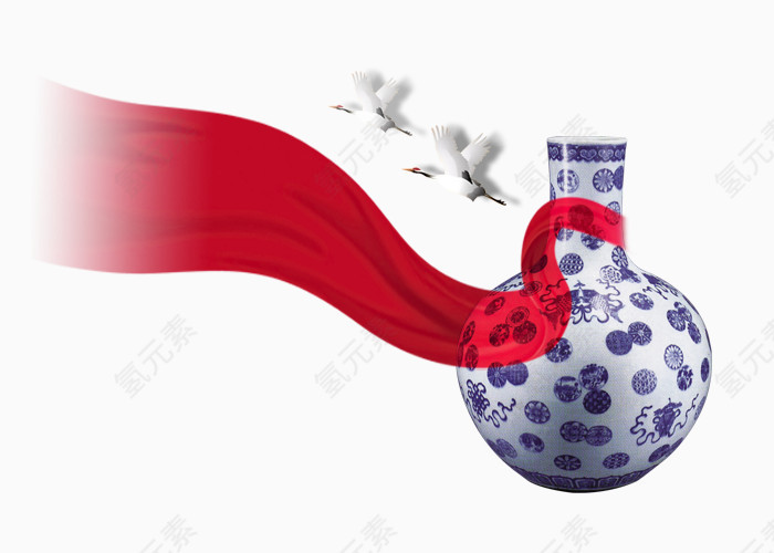 丝带缠绕的青花瓷