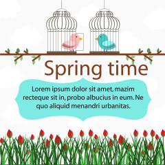 矢量春天鲜花和小鸟