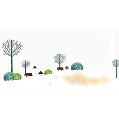 卡通手绘唯美树林草坪