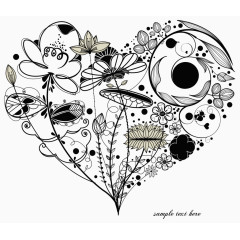 黑色心形花卉图案矢量