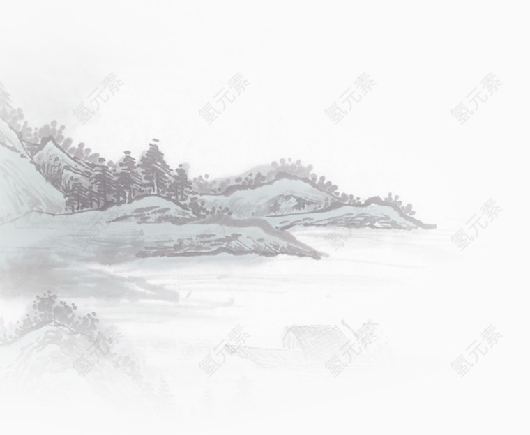 水墨山景素材
