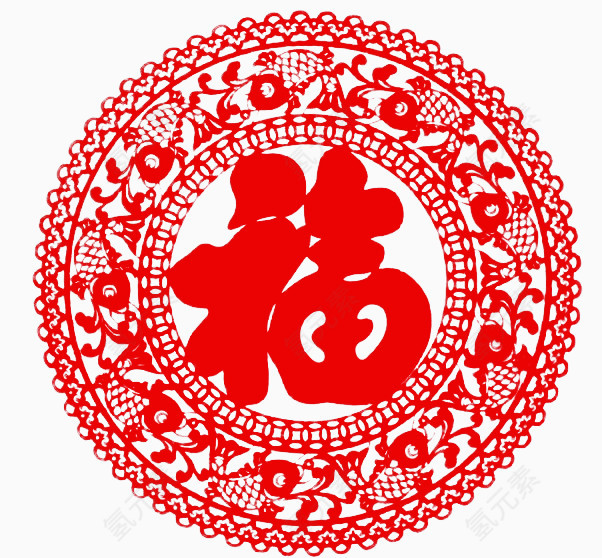 鸡年元旦剪纸窗花节日元素