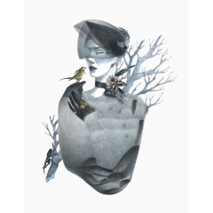 灰色时尚美女与动物