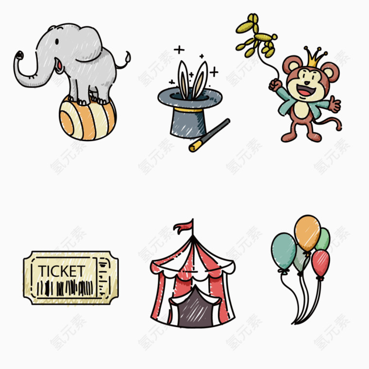 手绘马戏团元素矢量素材