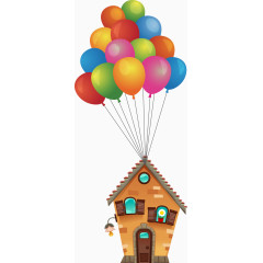 可爱炫彩气球飞屋矢量图