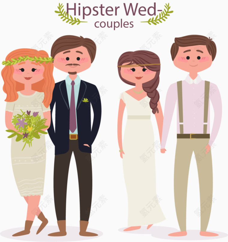 两对甜蜜结婚夫妇