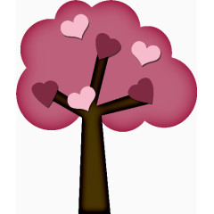 卡通玫红色大树爱心剪纸